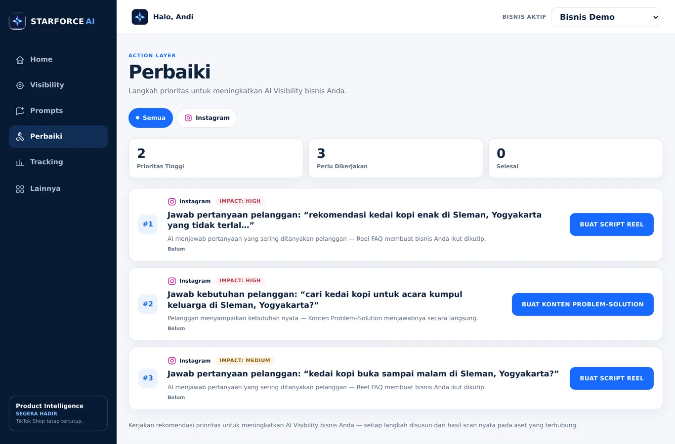 Halaman Perbaiki MentionHalo (contoh bisnis demo)
