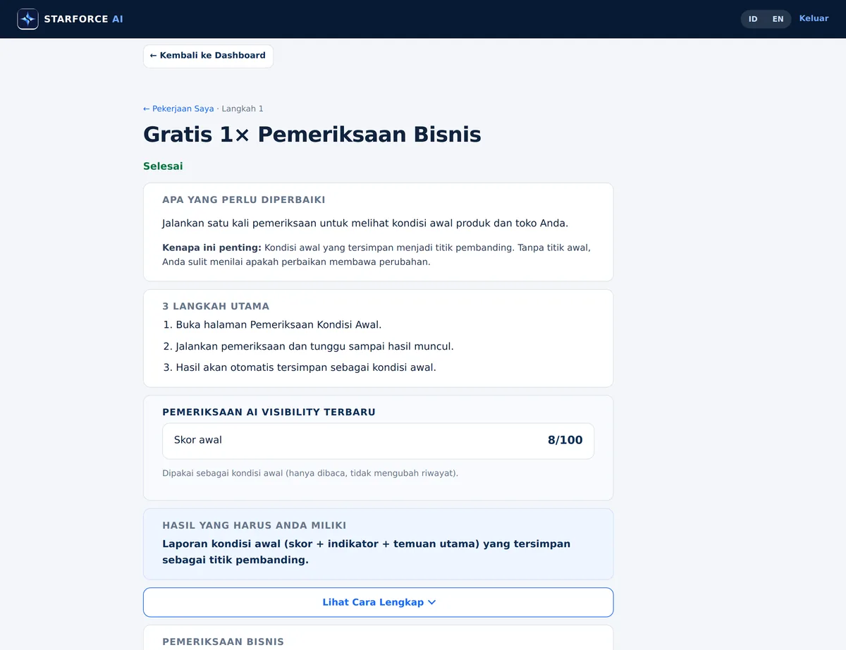 Lihat kondisi awal bisnis Anda sebagai titik pembanding.